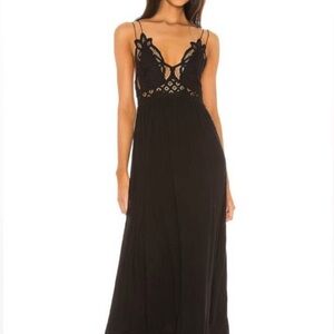Free People Black Maxi Dress with Lace Detail